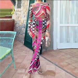 Pink Asymmetrical Bell Sleeve Sheath Dress